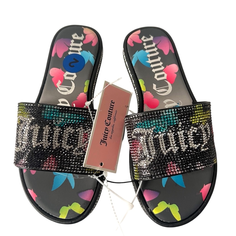 Juicy Couture Squaw Valley Binged Rhinestones slide In Sandals, Size 2 NWT